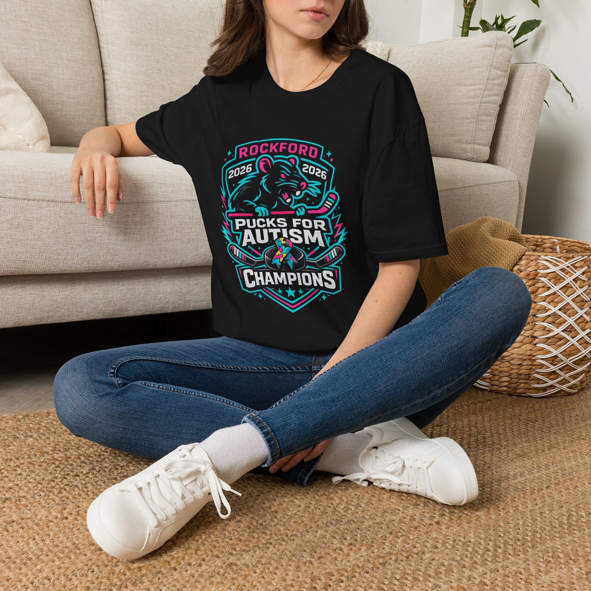 Pucks for Autism Hockey T‑Shirt — Rockford 2026 Championship