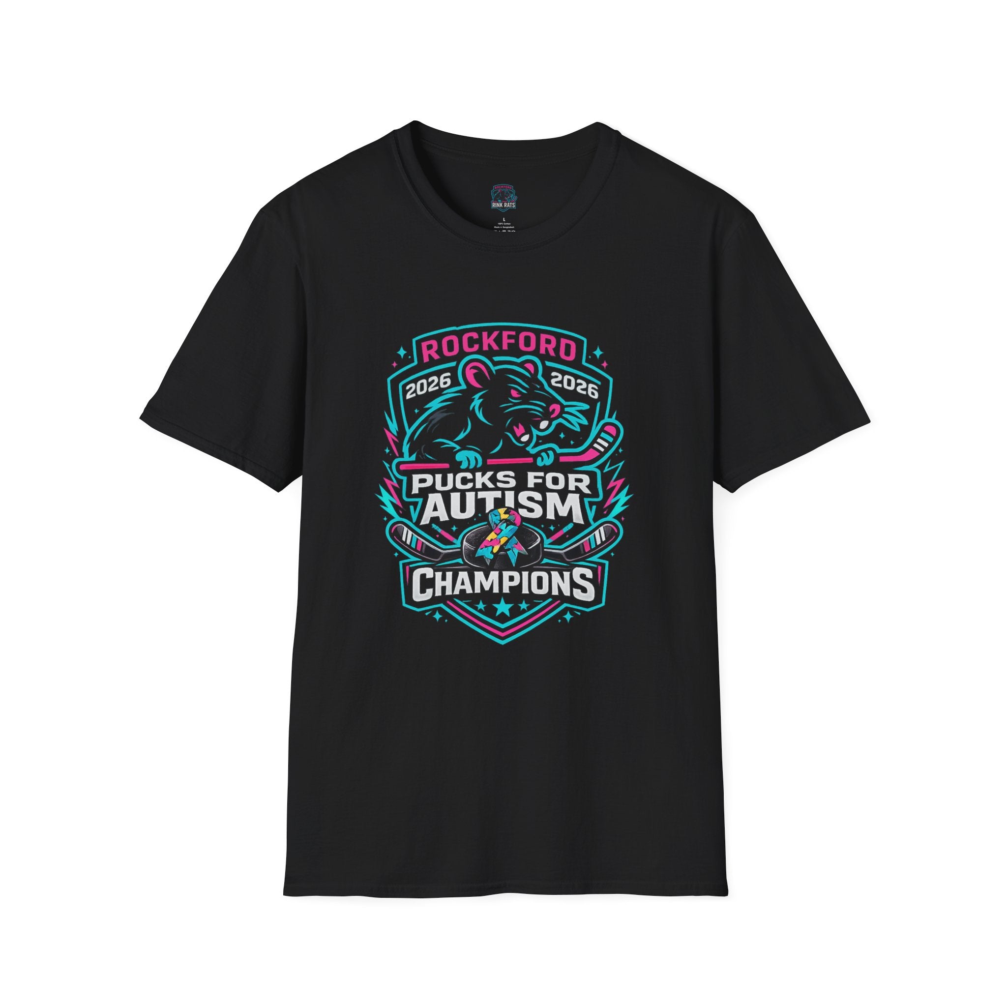 Pucks for Autism Hockey T‑Shirt — Rockford 2026 Championship