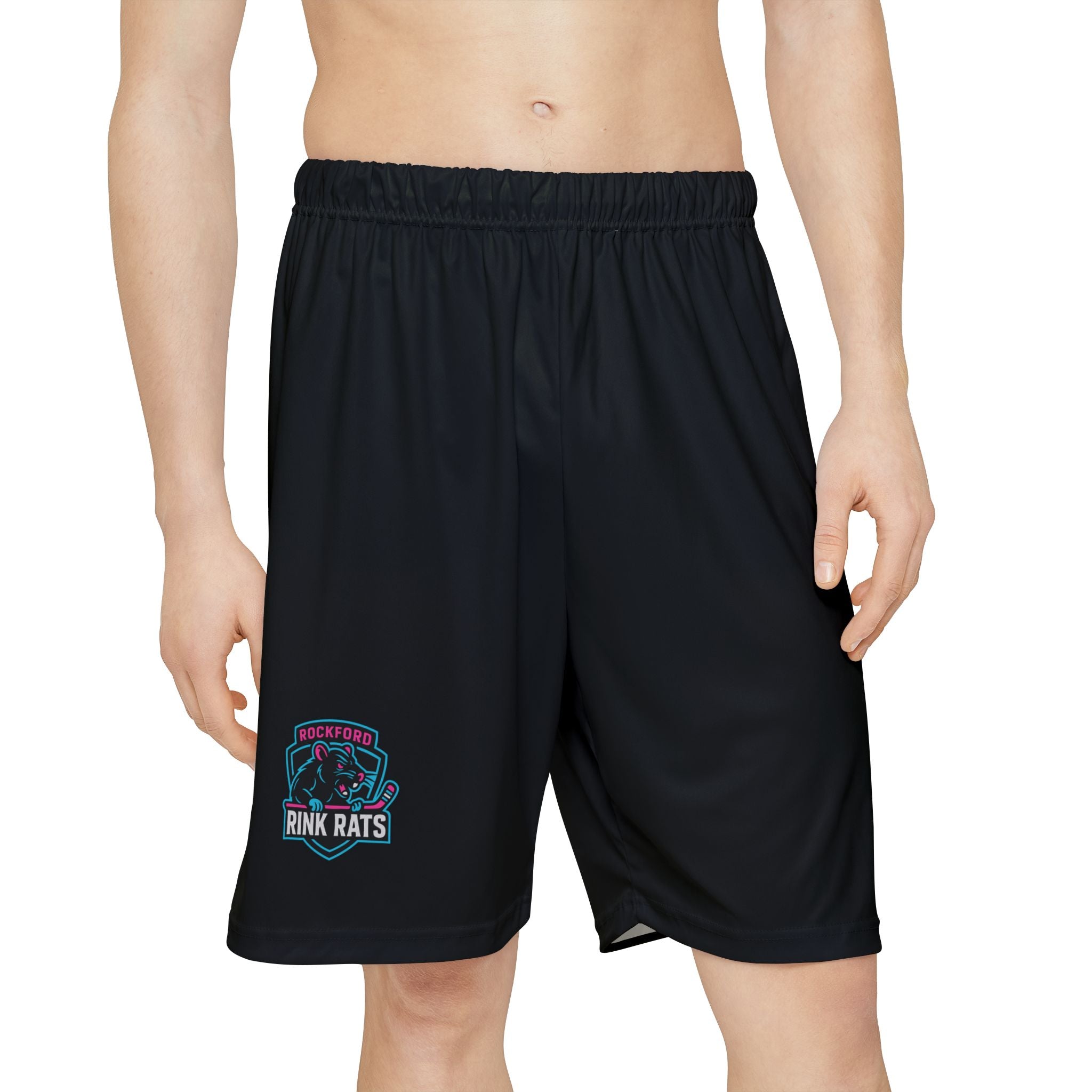 Rink Rats Hockey Logo Men's Sports Shorts — Athletic Black Training Shorts